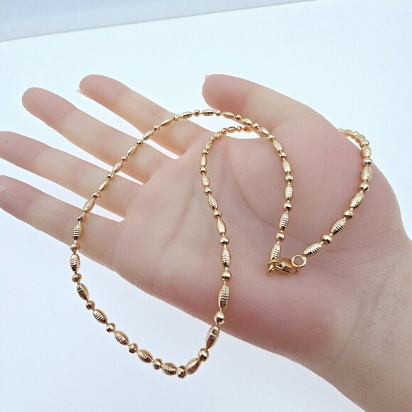 Rose Gold Polished Bead Necklace in 18K Gold Plated Finish - 50cm, XPNL0072 - Picture 11 of 12